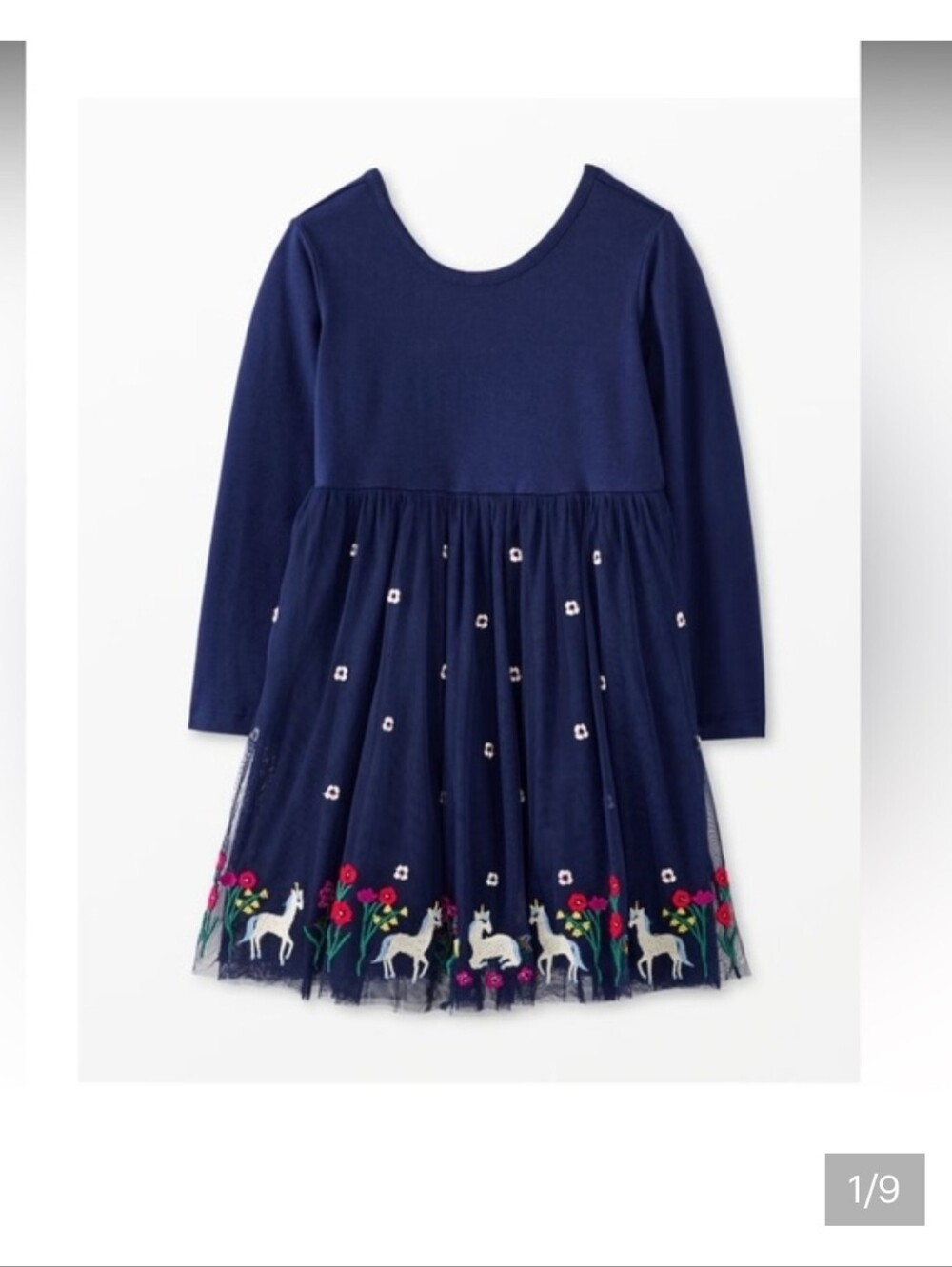 Hanna Andersson Long Sleeve Tulle Embroidered Dress -Unicorn Starscape